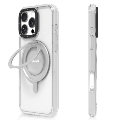 Apple iPhone 16 Pro Case Youngkit Pivot Series Cover with Magsafe Charging Feature and Finger Ring Stand Şeffaf