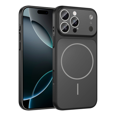 Apple iPhone 16 Pro Case Zore M-Safe Charging Camera Protection Formen Cover Black