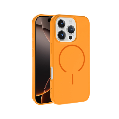 Apple iPhone 16 Pro Case Zore Meta Cover with M-safe Charging Feature Orange