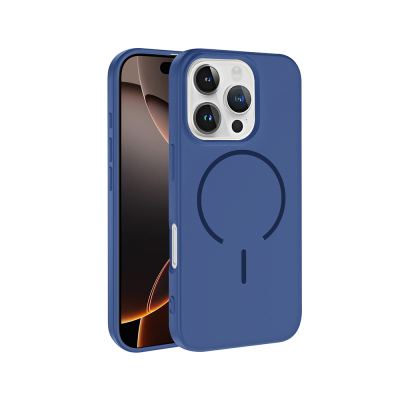 Apple iPhone 16 Pro Case Zore Meta Cover with M-safe Charging Feature Navy blue