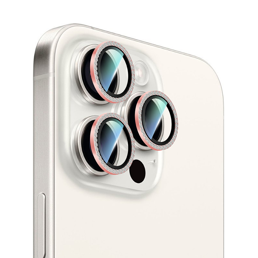 Apple iPhone 16 Pro CaseWorld Alloy Sparkling Diamond Serisi Taşlı Lens Koruyucu - 1