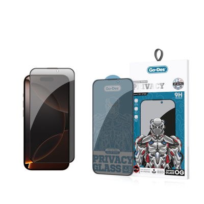 Apple iPhone 16 Pro Go Des 9D Full Cover Privacy Tempered Glass Screen Protector Black