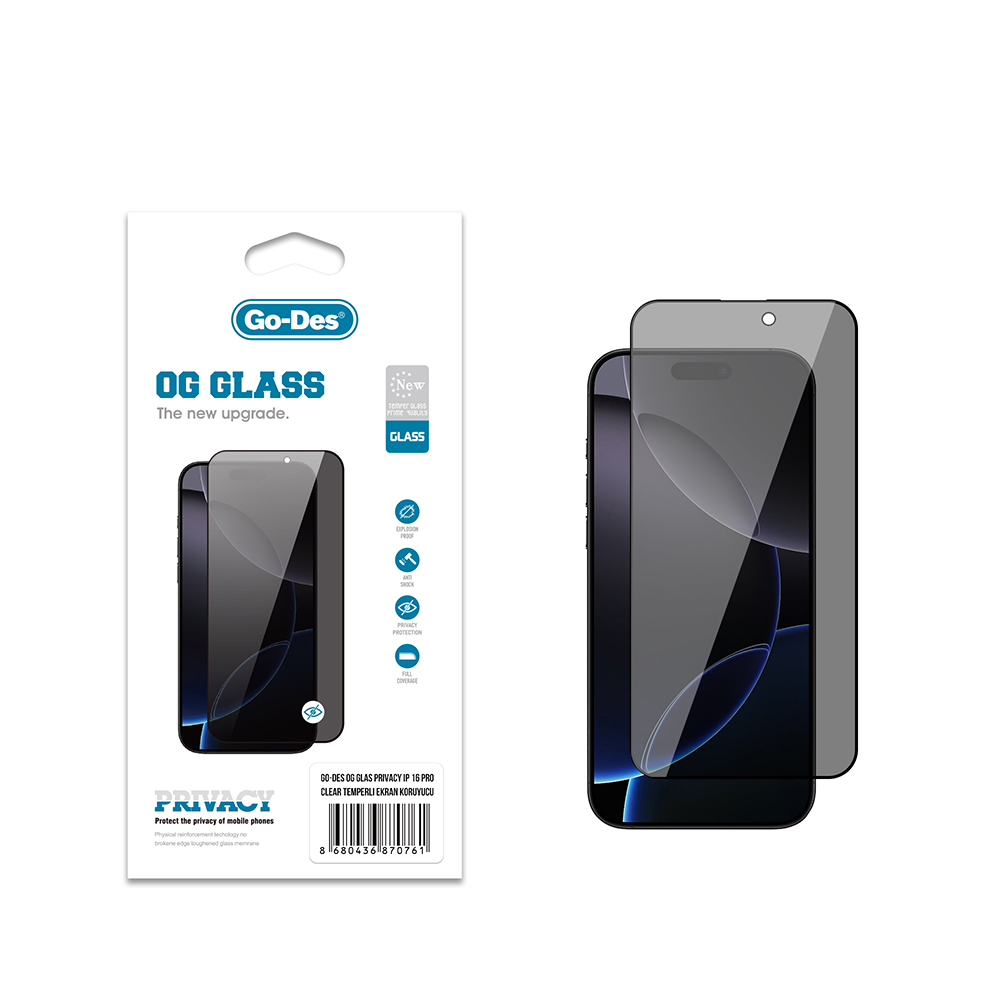 Apple iPhone 16 Pro Go Des OG Glass Privacy Antistatik Temperli Cam Ekran Koruyucu - 1