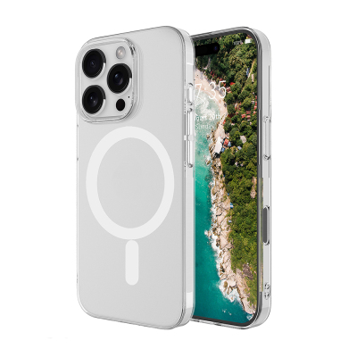 Apple iPhone 16 Pro Kamera Korumalı M-Safe Şarj Özellikli Şeffaf Zore London Sert PC Kapak Şeffaf