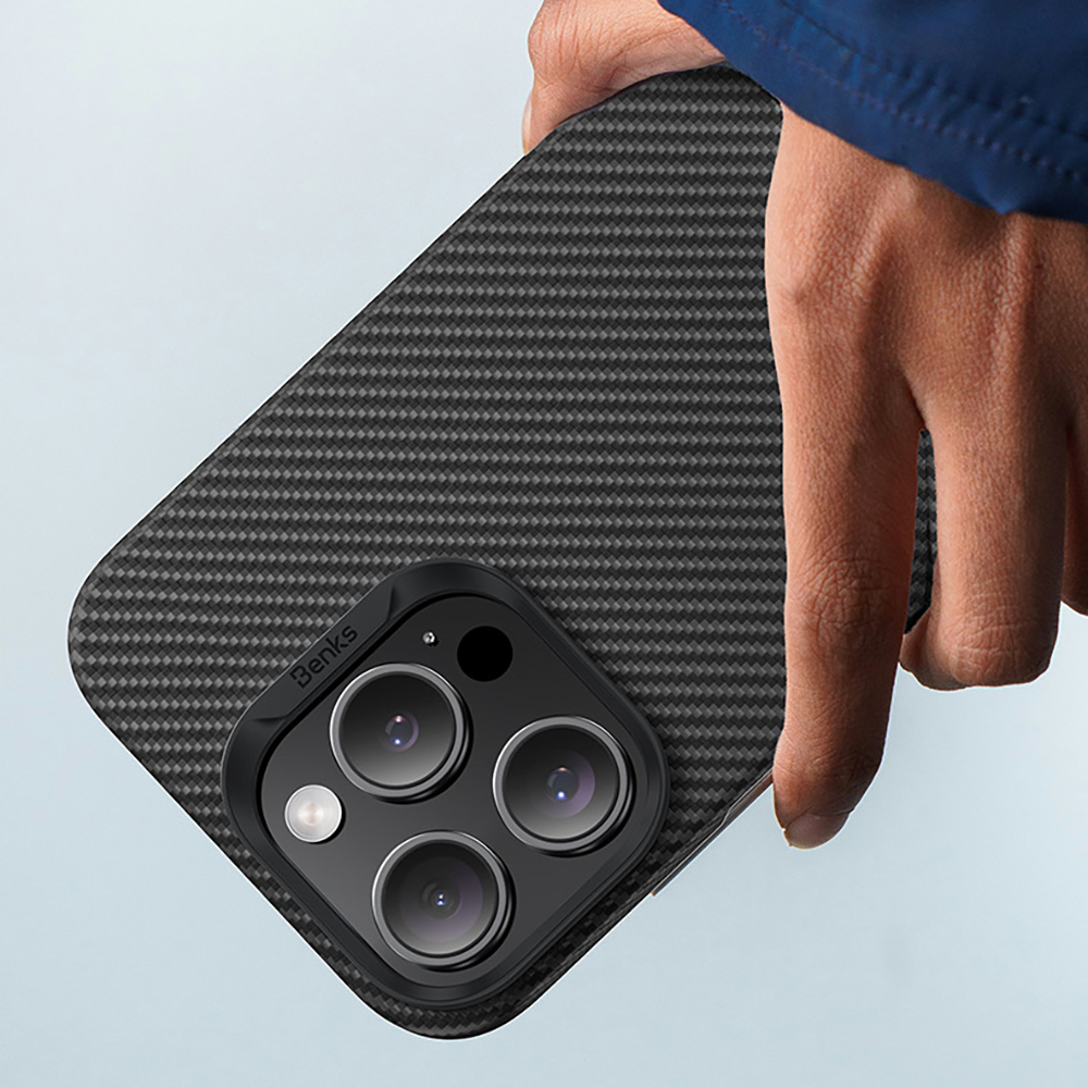 Apple iPhone 16 Pro Kılıf Benks M-safe Şarj Özellikli Metal Kamera Çerçeveli Magnetik ArmorAir 600D Kevlar Fiber Kapak - 12
