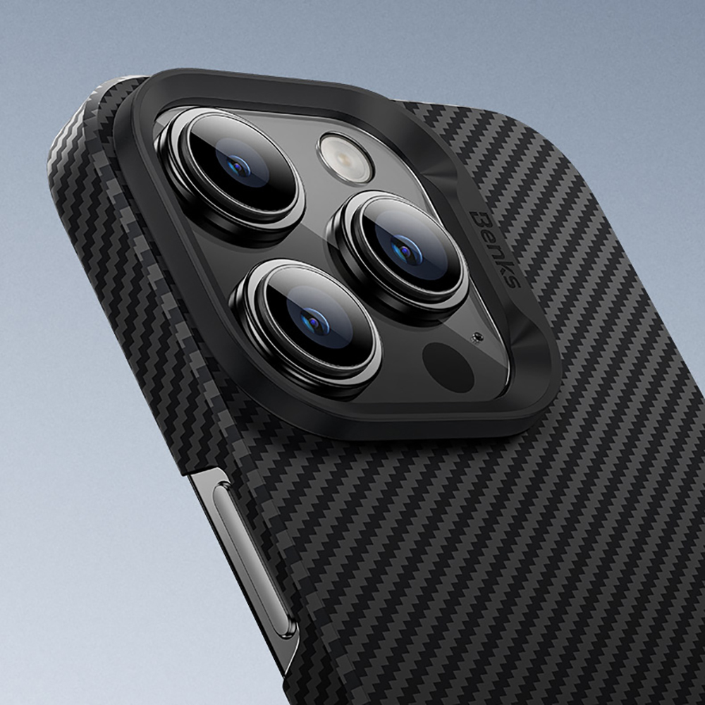 Apple iPhone 16 Pro Kılıf Benks M-safe Şarj Özellikli Metal Kamera Çerçeveli Magnetik ArmorAir 600D Kevlar Fiber Kapak - 13
