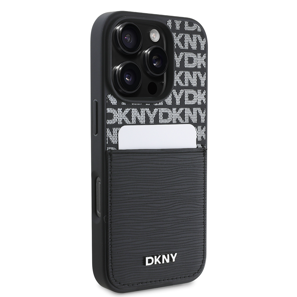 Apple iPhone 16 Pro Kılıf DKNY Orjinal Lisanslı Kartlıklı 3D Yazılı Repeat Texture Pattern Kapak - 5