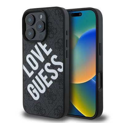 Apple iPhone 16 Pro Kılıf Guess Orjinal Lisanslı Big Love Guess Kapak Siyah