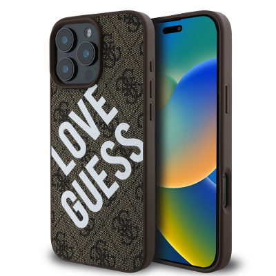 Apple iPhone 16 Pro Kılıf Guess Orjinal Lisanslı Big Love Guess Kapak Kahverengi