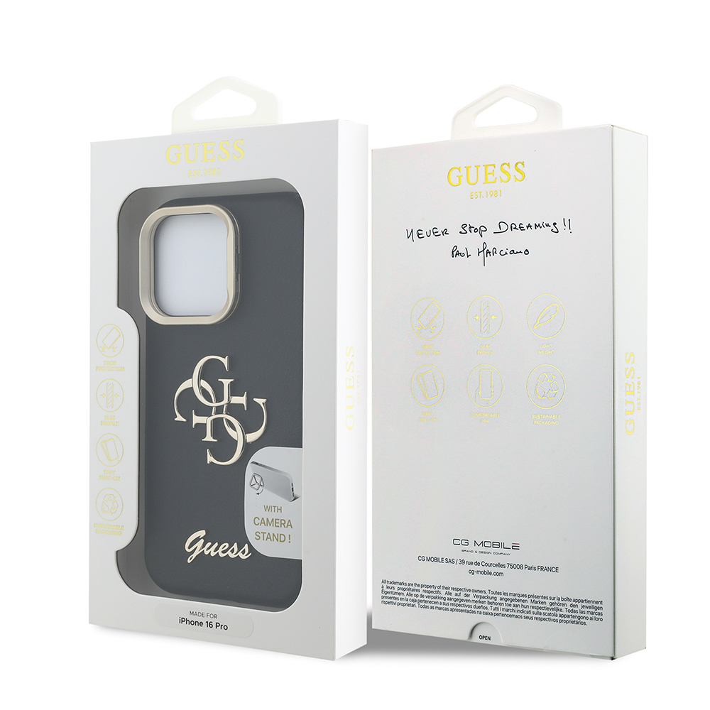 Apple iPhone 16 Pro Kılıf Guess Orjinal Lisanslı Grained Yazı Logolu Kamera Standlı Kapak - 11