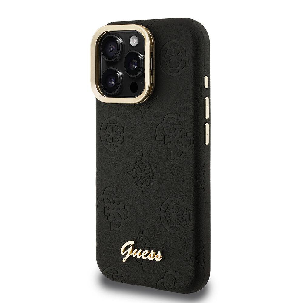 Apple iPhone 16 Pro Kılıf Guess Orjinal Lisanslı M-safe Şarj Özellikli Sıcak Baskılı Yazı Logolu Kamera Standlı PU Deri Peony Kapak - 5