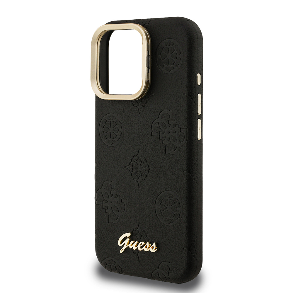 Apple iPhone 16 Pro Kılıf Guess Orjinal Lisanslı M-safe Şarj Özellikli Sıcak Baskılı Yazı Logolu Kamera Standlı PU Deri Peony Kapak - 9
