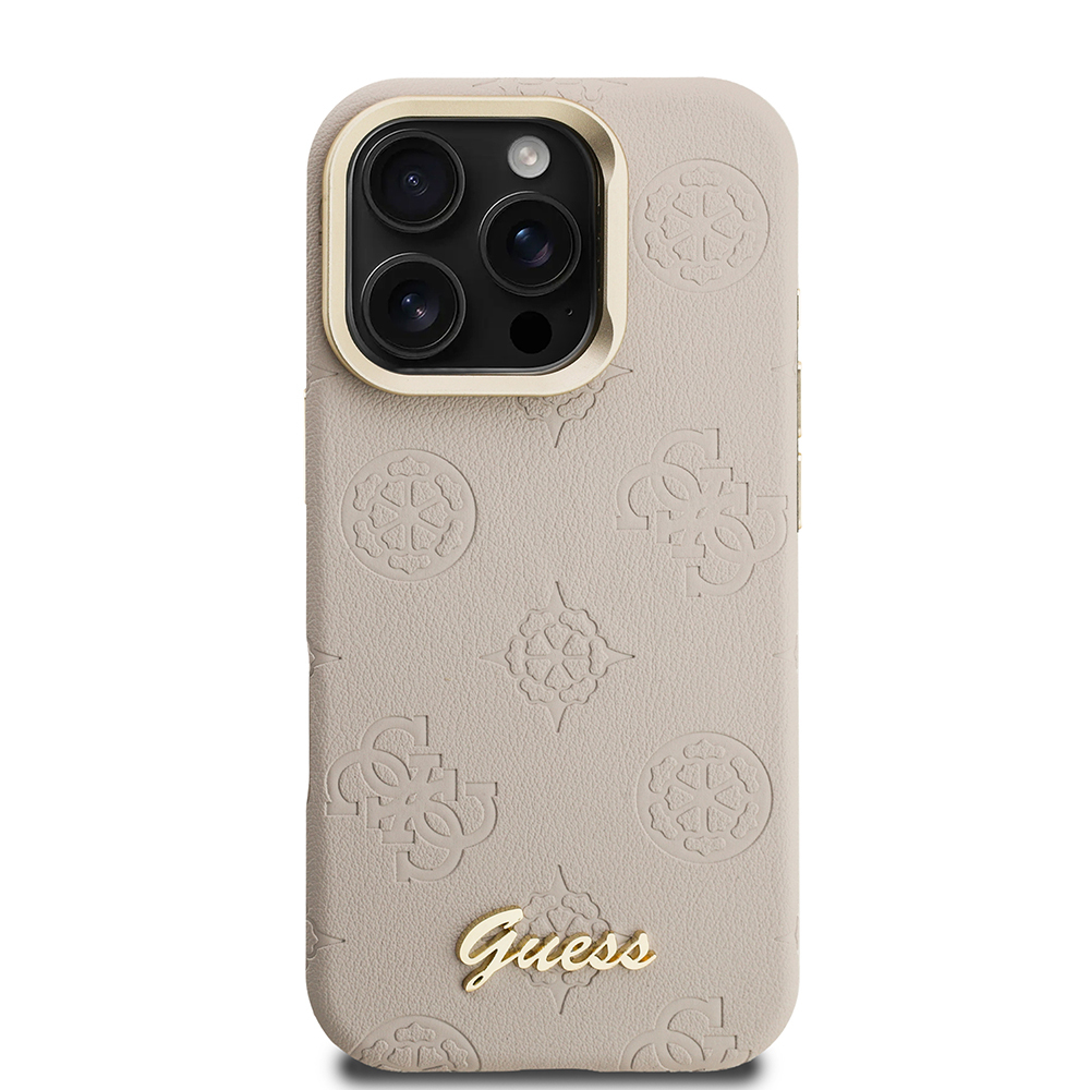 Apple iPhone 16 Pro Kılıf Guess Orjinal Lisanslı M-safe Şarj Özellikli Sıcak Baskılı Yazı Logolu Kamera Standlı PU Deri Peony Kapak - 13