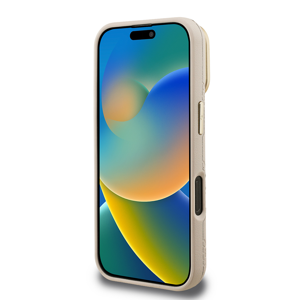 Apple iPhone 16 Pro Kılıf Guess Orjinal Lisanslı M-safe Şarj Özellikli Sıcak Baskılı Yazı Logolu Kamera Standlı PU Deri Peony Kapak - 15