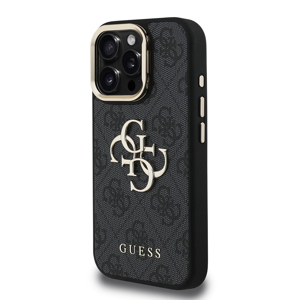 Apple iPhone 16 Pro Kılıf Guess Orjinal Lisanslı PU Deri 4G Desenli Metal Büyük 4G ve Yazı Logolu Kamera Standlı Kapak - 20