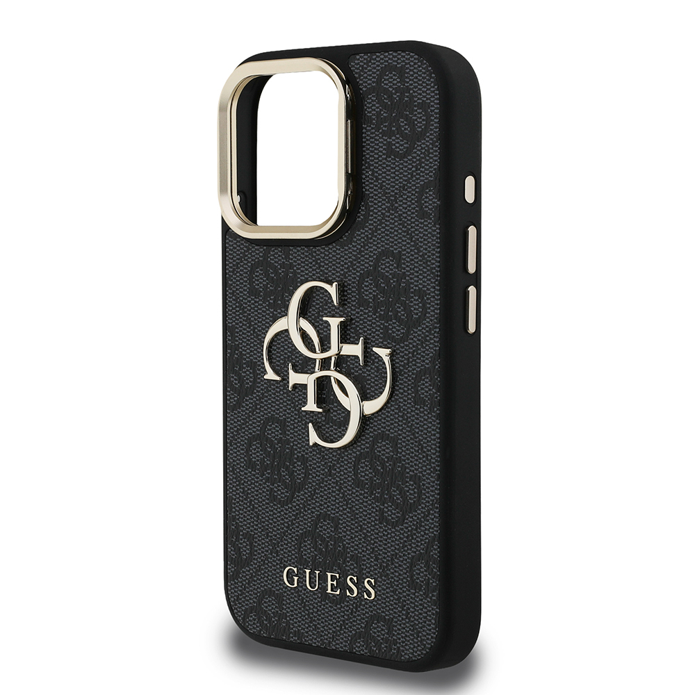 Apple iPhone 16 Pro Kılıf Guess Orjinal Lisanslı PU Deri 4G Desenli Metal Büyük 4G ve Yazı Logolu Kamera Standlı Kapak - 24