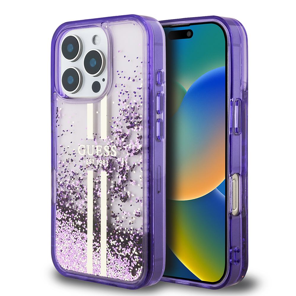 Apple iPhone 16 Pro Kılıf Guess Orjinal Lisanslı Transparan Sıvılı Simli Altın Çizgili Kapak - 1
