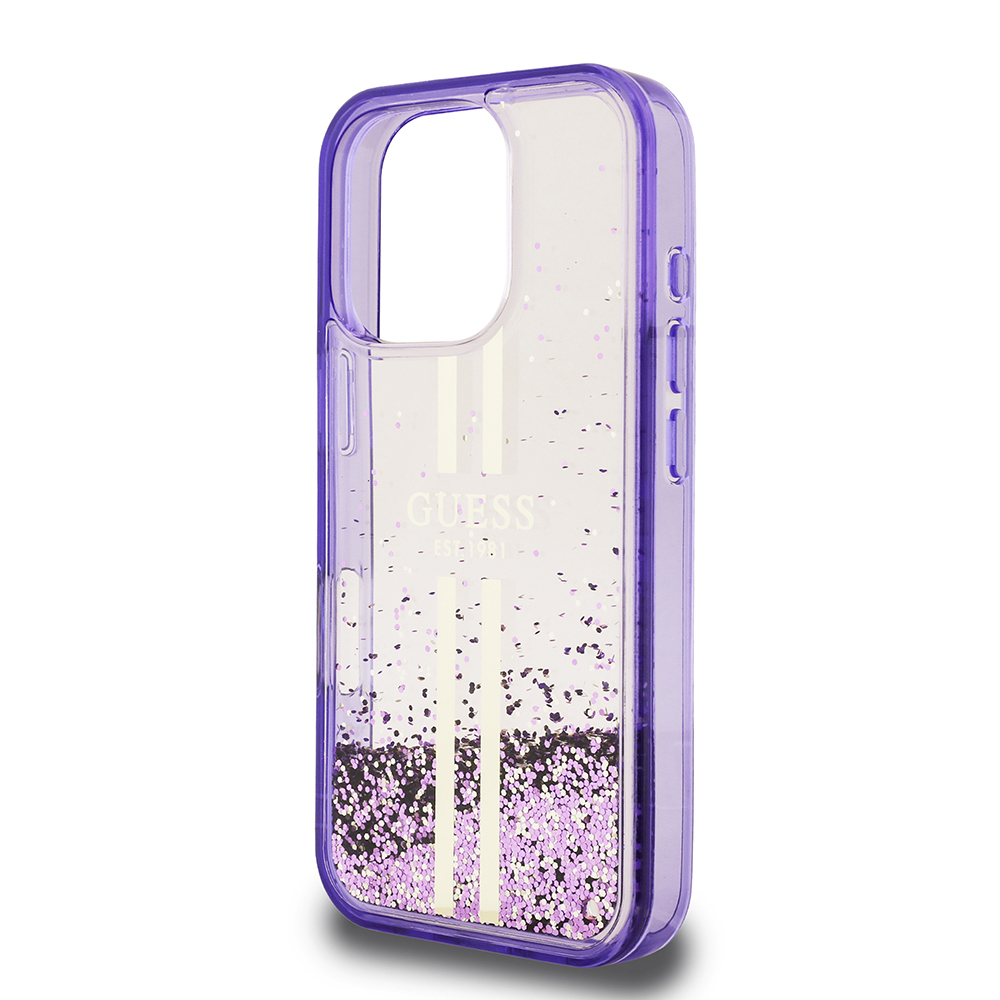 Apple iPhone 16 Pro Kılıf Guess Orjinal Lisanslı Transparan Sıvılı Simli Altın Çizgili Kapak - 8
