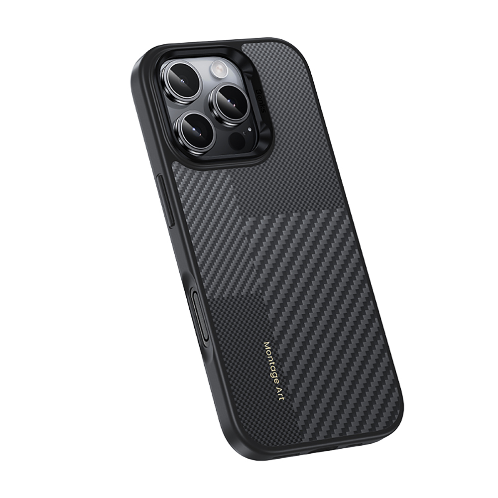 Apple iPhone 16 Pro Kılıf Karbon Fiber M-safe Şarj Özellikli Kamera Kontrol Butonlu Benks Hybrid ArmorPro Montage Kevlar Kapak - 6