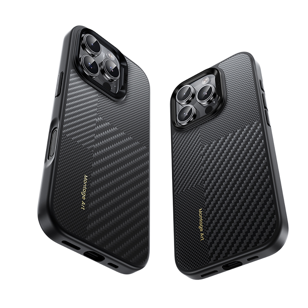 Apple iPhone 16 Pro Kılıf Karbon Fiber M-safe Şarj Özellikli Kamerra Kontrol Butonlu Benks Hybrid ArmorPro Montage Kevlar Kapak - 3