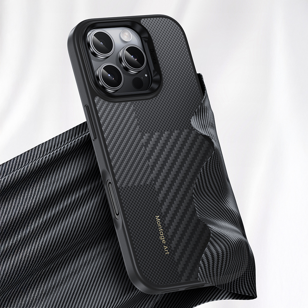 Apple iPhone 16 Pro Kılıf Karbon Fiber M-safe Şarj Özellikli Kamerra Kontrol Butonlu Benks Hybrid ArmorPro Montage Kevlar Kapak - 9