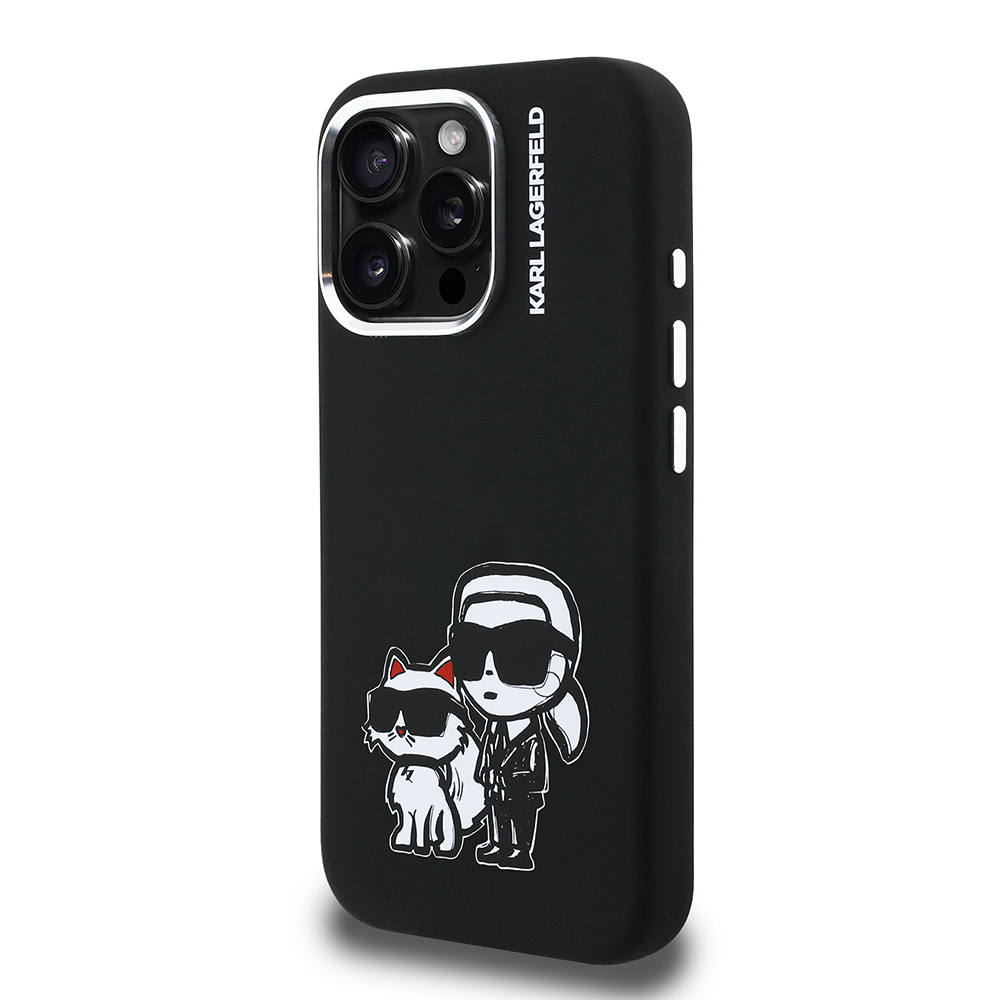 Apple iPhone 16 Pro Kılıf Karl Lagerfeld Orjinal Lisanslı Karl & Choupette Sketch Logo Sililkon Kapak - 3