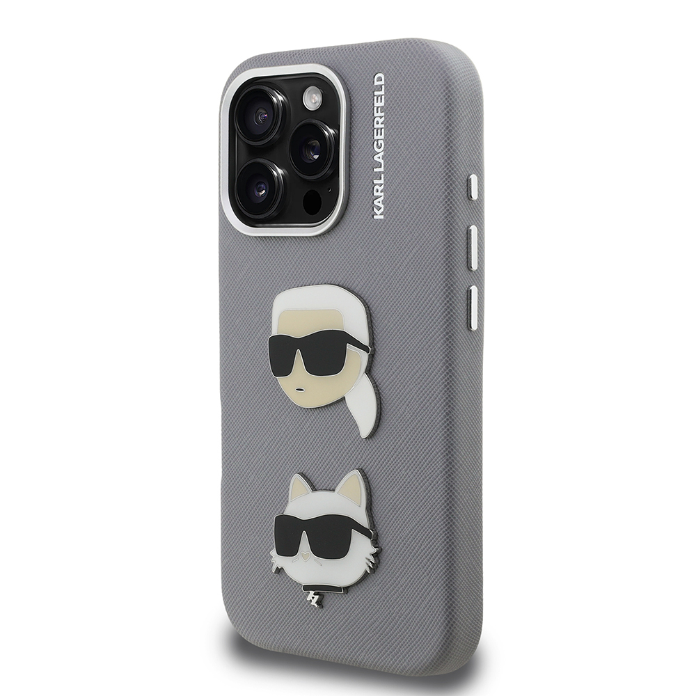 Apple iPhone 16 Pro Kılıf Karl Lagerfeld Orjinal Lisanslı K&C Heads Pin Kapak - 4