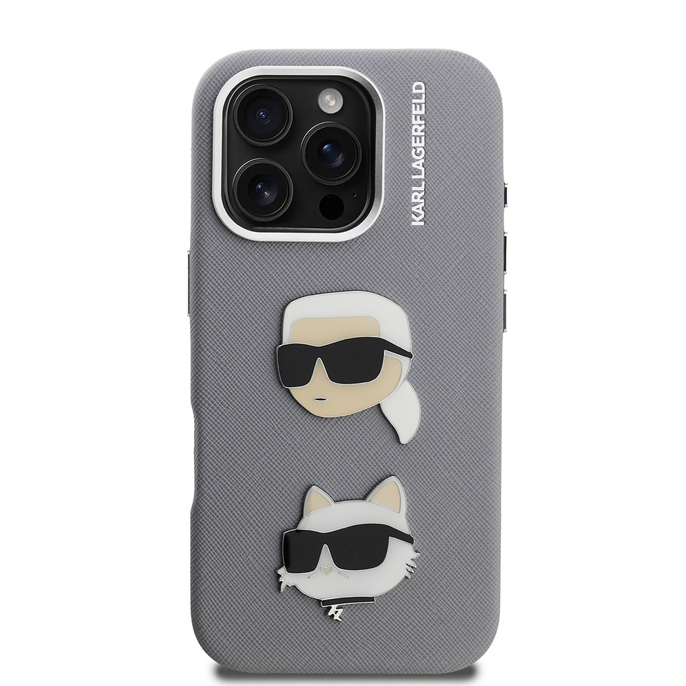 Apple iPhone 16 Pro Kılıf Karl Lagerfeld Orjinal Lisanslı K&C Heads Pin Kapak - 5
