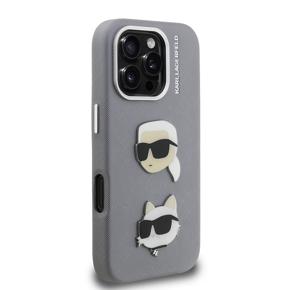 Apple iPhone 16 Pro Kılıf Karl Lagerfeld Orjinal Lisanslı K&C Heads Pin Kapak - 6