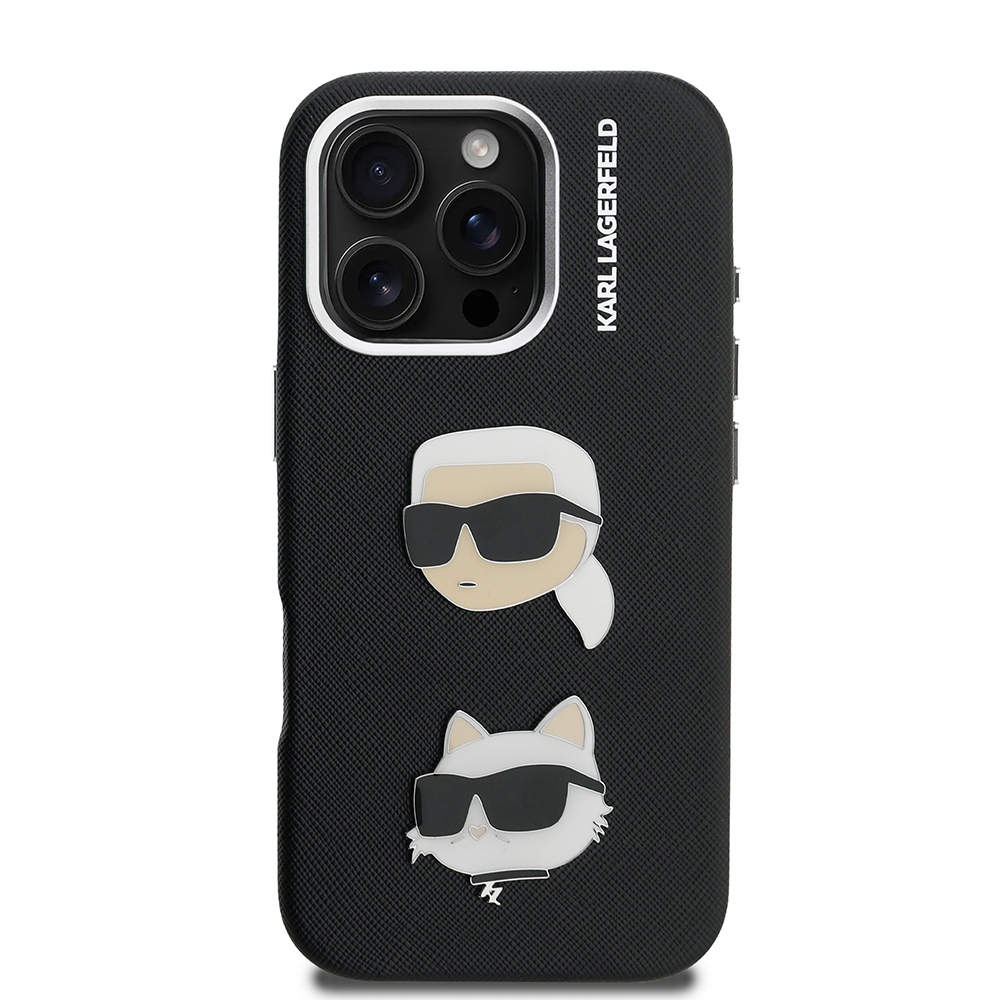 Apple iPhone 16 Pro Kılıf Karl Lagerfeld Orjinal Lisanslı K&C Heads Pin Kapak - 12