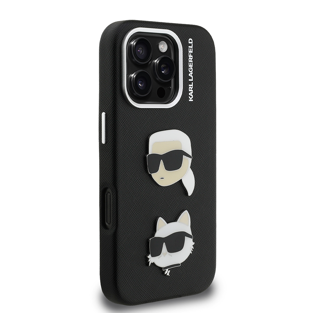 Apple iPhone 16 Pro Kılıf Karl Lagerfeld Orjinal Lisanslı K&C Heads Pin Kapak - 13