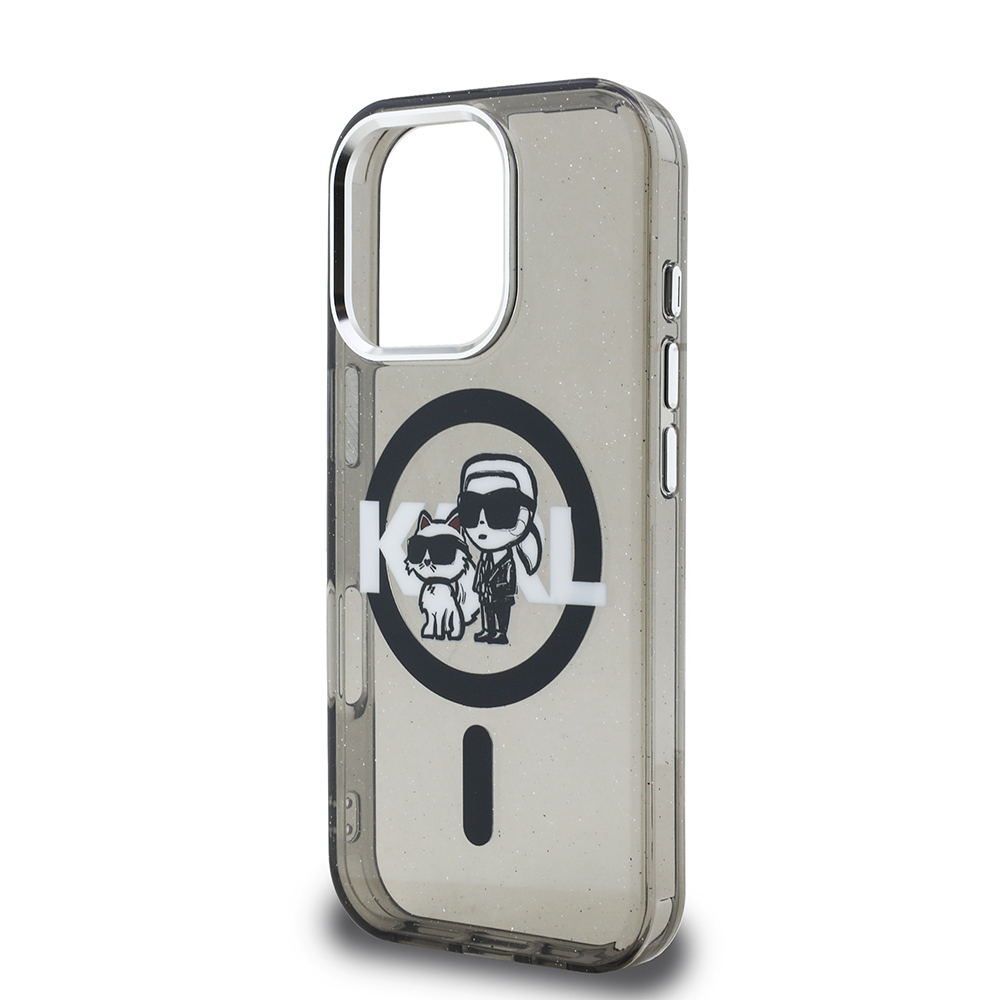 Apple iPhone 16 Pro Kılıf Karl Lagerfeld Orjinal Lisanslı Parlayan Simli Karl & Choupette Sketch Logo Kapak - 7