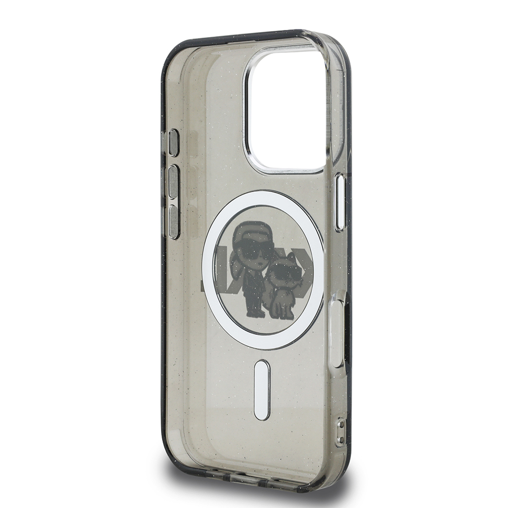 Apple iPhone 16 Pro Kılıf Karl Lagerfeld Orjinal Lisanslı Parlayan Simli Karl & Choupette Sketch Logo Kapak - 8