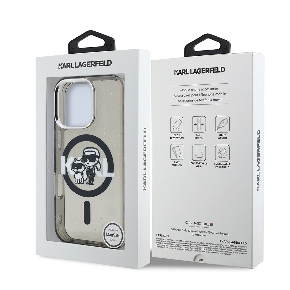 Apple iPhone 16 Pro Kılıf Karl Lagerfeld Orjinal Lisanslı Parlayan Simli Karl & Choupette Sketch Logo Kapak - 9