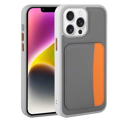 Apple iPhone 16 Pro Kılıf Kartlıklı Zore X-Kart Silikon Kapak Koyu Gri