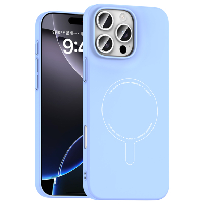 Apple iPhone 16 Pro Kılıf M-Safe Şarj Özellikli Kamera Korumalı Zore Elio Sert PC Kapak Açık Mavi