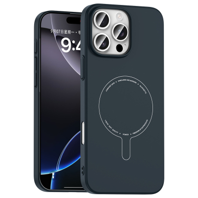 Apple iPhone 16 Pro Kılıf M-Safe Şarj Özellikli Kamera Korumalı Zore Elio Sert PC Kapak Lacivert