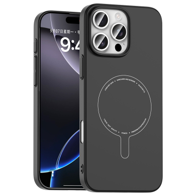 Apple iPhone 16 Pro Kılıf M-Safe Şarj Özellikli Kamera Korumalı Zore Elio Sert PC Kapak Siyah