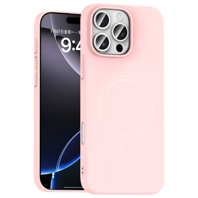 Apple iPhone 16 Pro Kılıf M-Safe Şarj Özellikli Kamera Korumalı Zore Elio Sert PC Kapak Açık Pembe