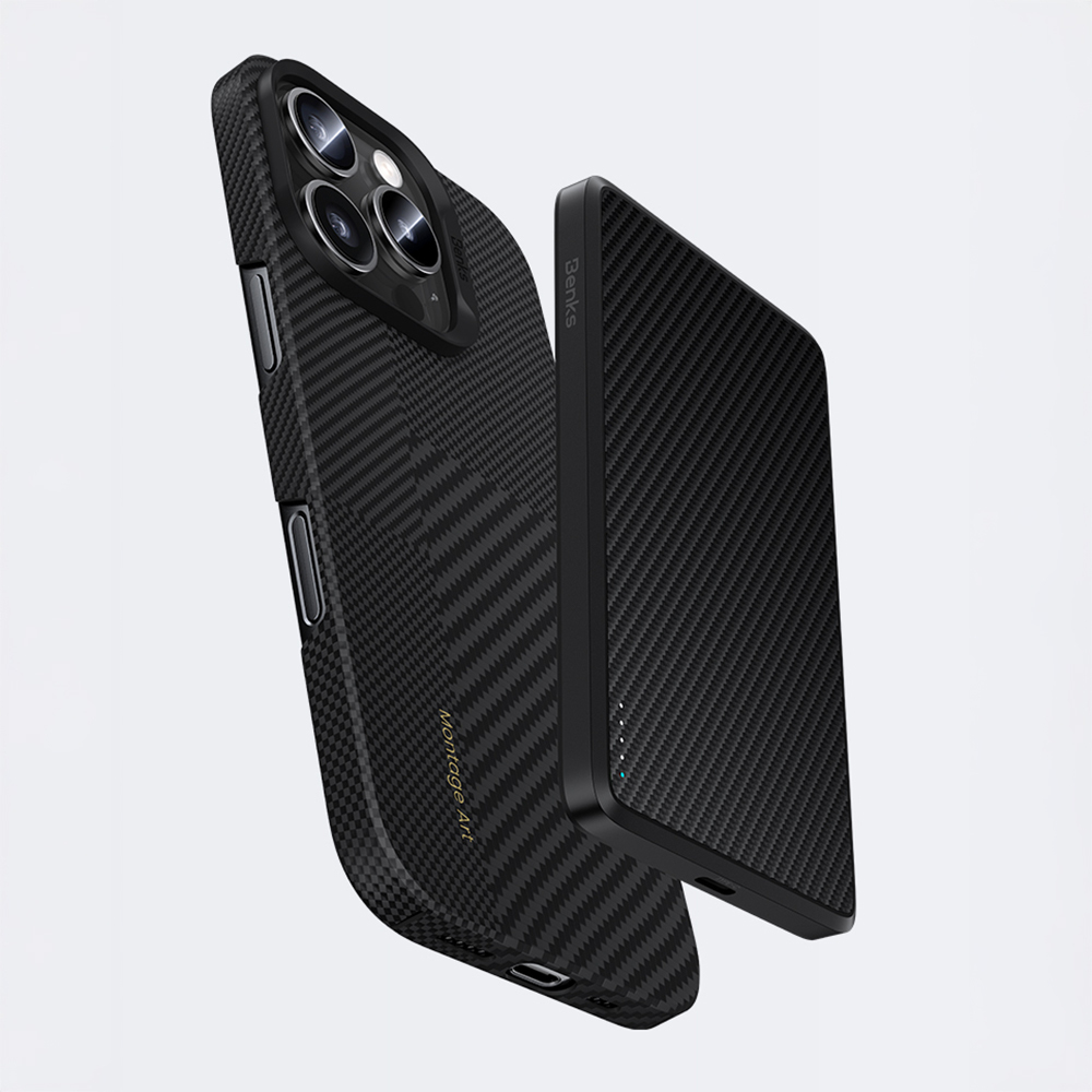 Apple iPhone 16 Pro Kılıf M-safe Şarj Özellikli Karbon Fiber Metal Kamera Çerçeveli Benks Montage ArmorAir Kevlar Kapak - 11