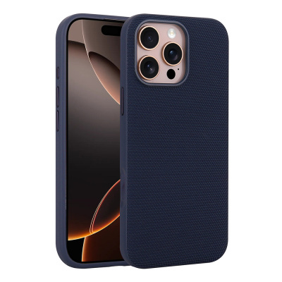 Apple iPhone 16 Pro Kılıf M-Safe Şarj Özellikli Kumaş Tasarımlı Zore Miami Sert PC Kapak Lacivert