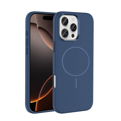 Apple iPhone 16 Pro Kılıf M-Safe Şarj Özellikli Metal Kamera Çerçeveli Zore Edi Silikon Kapak Lacivert