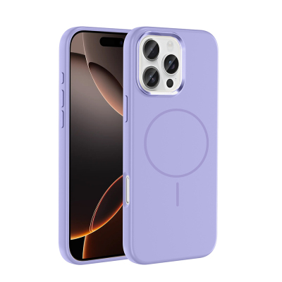 Apple iPhone 16 Pro Kılıf M-Safe Şarj Özellikli Metal Kamera Çerçeveli Zore Edi Silikon Kapak Lila