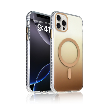 Apple iPhone 16 Pro Kılıf M-safe Şarj Özellikli Transparan Renk Geçişli Zore Toros Kapak Gold