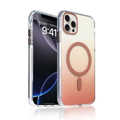 Apple iPhone 16 Pro Kılıf M-safe Şarj Özellikli Transparan Renk Geçişli Zore Toros Kapak Rose Gold