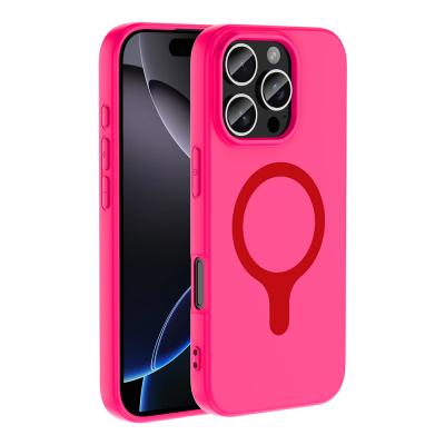 Apple iPhone 16 Pro Kılıf M-Safe Şarj Özellikli Zore Aris Silikon Kapak Koyu Pembe