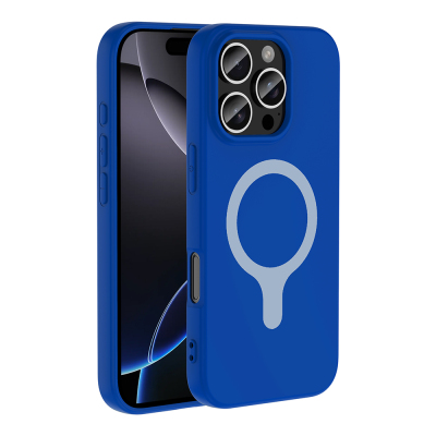 Apple iPhone 16 Pro Kılıf M-Safe Şarj Özellikli Zore Aris Silikon Kapak Saks Mavi