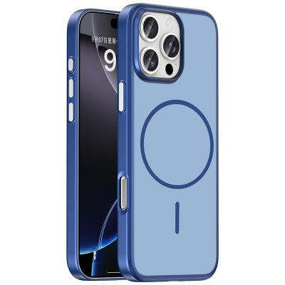 Apple iPhone 16 Pro Kılıf M-Safe Şarj Özellikli Zore Lora PC Kapak Lacivert