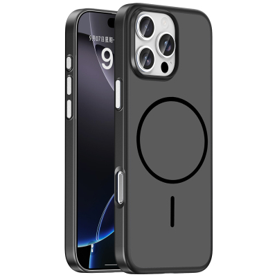 Apple iPhone 16 Pro Kılıf M-Safe Şarj Özellikli Zore Lora PC Kapak Siyah