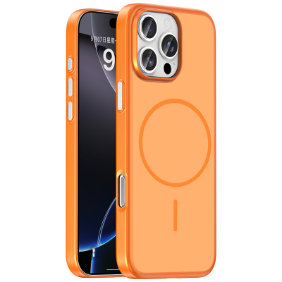 Apple iPhone 16 Pro Kılıf M-Safe Şarj Özellikli Zore Lora PC Kapak Turuncu